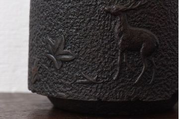 アンティーク雑貨　アンティーク　明治大正期　清光堂造　鹿楓紋鉄瓶