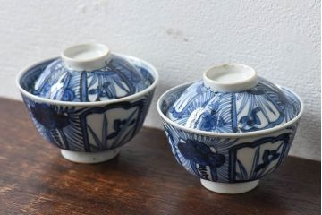 江戸時代後期　伊万里焼　染付　蓋茶碗2客セット(1)