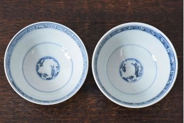 江戸時代後期　伊万里焼　染付　蓋茶碗2客セット(1)