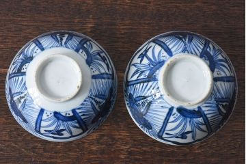 江戸時代後期　伊万里焼　染付　蓋茶碗2客セット(1)