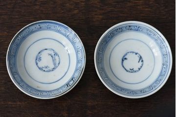 江戸時代後期　伊万里焼　染付　蓋茶碗2客セット(1)