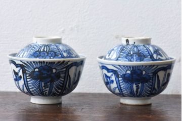 江戸時代後期　伊万里焼　染付　蓋茶碗2客セット(2)