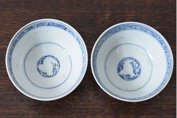 江戸時代後期　伊万里焼　染付　蓋茶碗2客セット(2)