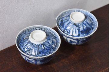 江戸時代後期　伊万里焼　染付　蓋茶碗2客セット(3)