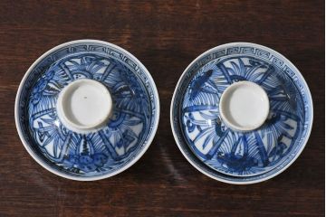 江戸時代後期　伊万里焼　染付　蓋茶碗2客セット(3)