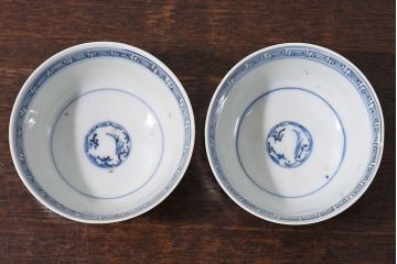 江戸時代後期　伊万里焼　染付　蓋茶碗2客セット(3)
