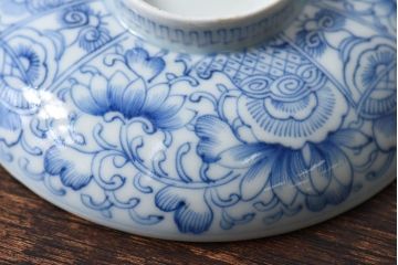 江戸時代後期　伊万里焼　線描染付　蓋茶碗2客セット