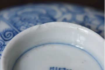 江戸時代後期　伊万里焼　線描染付　蓋茶碗2客セット