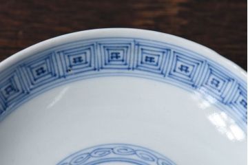 江戸時代後期　伊万里焼　線描染付　蓋茶碗2客セット