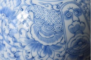 江戸時代後期　伊万里焼　線描染付　蓋茶碗2客セット