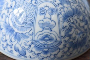 江戸時代後期　伊万里焼　線描染付　蓋茶碗2客セット