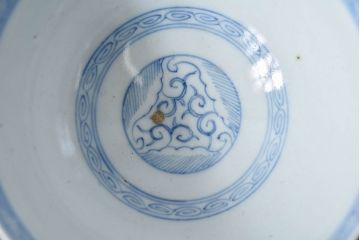 江戸時代後期　伊万里焼　線描染付　蓋茶碗2客セット