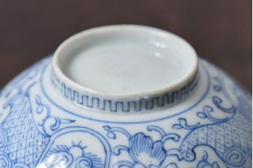 江戸時代後期　伊万里焼　線描染付　蓋茶碗2客セット