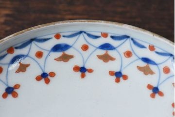 江戸期　大明成化年製　古伊万里　赤絵南蛮図染付　蓋茶碗
