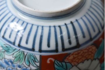 古民具・骨董　江戸期　華やかな古伊万里色絵染付　蕎麦猪口(湯呑、向付)(2)