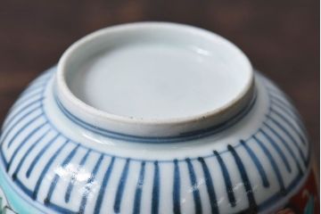 古民具・骨董　江戸期　華やかな古伊万里色絵染付　蕎麦猪口(湯呑、向付)(2)