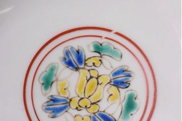アンティーク雑貨　幕末〜明治期!　余白を美しく魅せる赤絵染付蓋茶碗2客セット