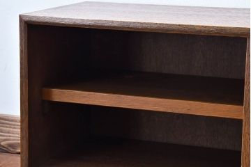 アンティーク家具　和製アンティーク　モールガラス入り　古材の質感が味わい深いローボード(戸棚、収納棚)