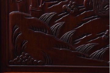 アンティーク雑貨　中国　虎の図　漆塗りが美しい上質な唐木の衝立(パーテーション)