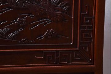 アンティーク雑貨　中国　虎の図　漆塗りが美しい上質な唐木の衝立(パーテーション)