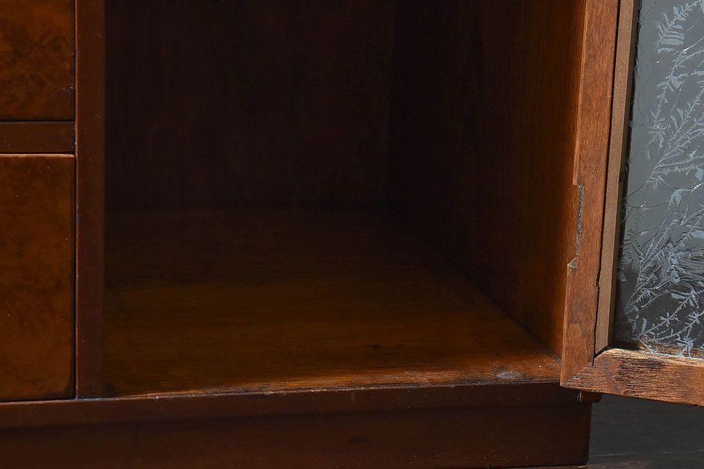 レトロ家具　昭和レトロ　結霜ガラスがおしゃれな扉付き小引き出し(小物収納)