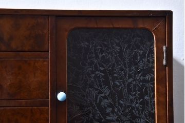 レトロ家具　昭和レトロ　結霜ガラスがおしゃれな扉付き小引き出し(小物収納)