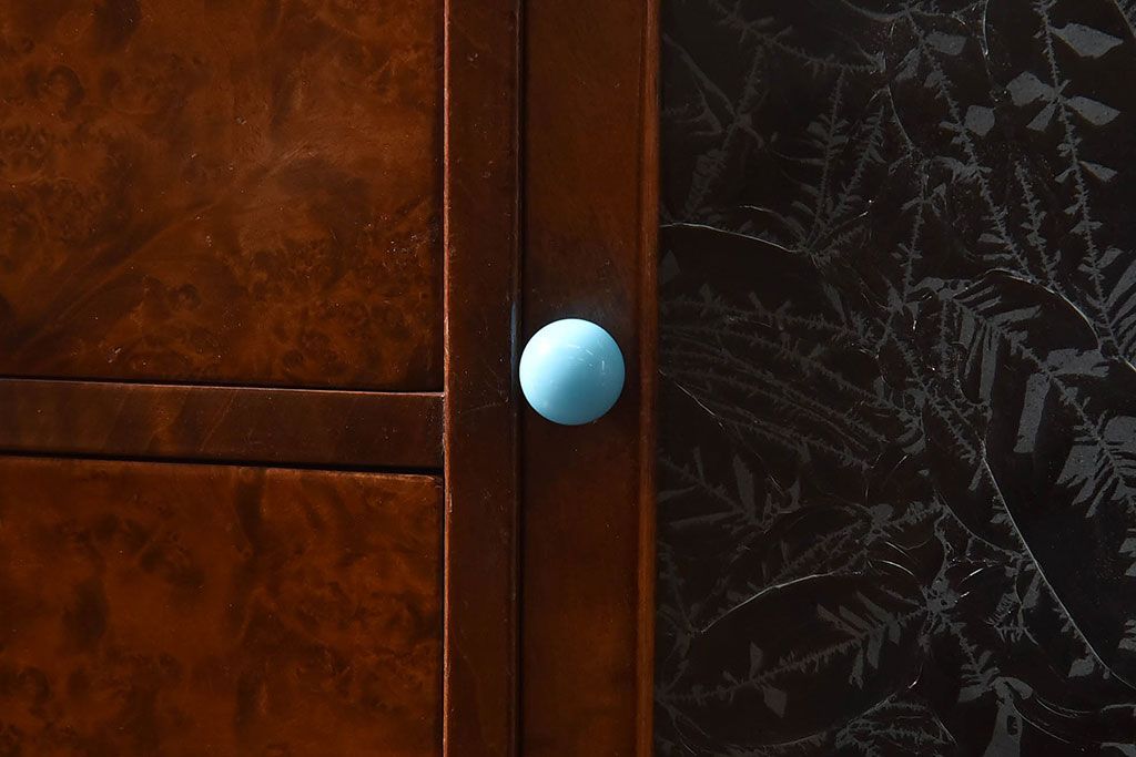 レトロ家具　昭和レトロ　結霜ガラスがおしゃれな扉付き小引き出し(小物収納)