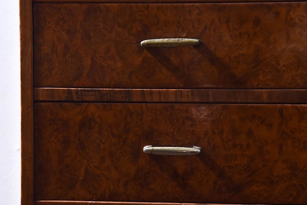 レトロ家具　昭和レトロ　結霜ガラスがおしゃれな扉付き小引き出し(小物収納)