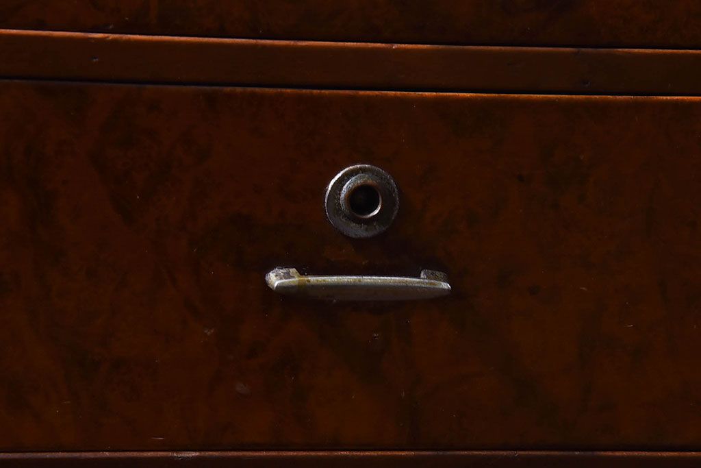 レトロ家具　昭和レトロ　結霜ガラスがおしゃれな扉付き小引き出し(小物収納)