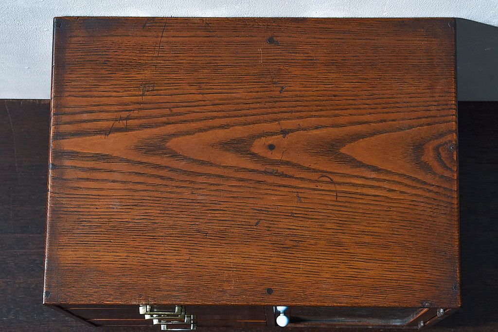 レトロ家具　昭和レトロ　結霜ガラスがおしゃれな扉付き小引き出し(小物収納)