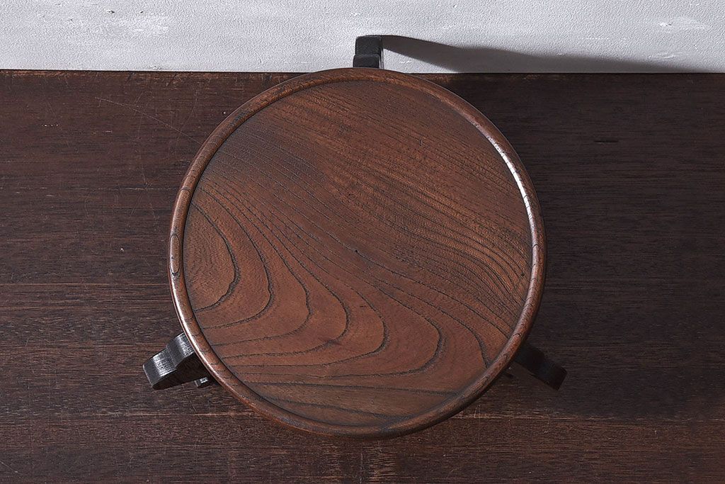 アンティーク雑貨　和製アンティーク　木目と質感が味わい深い総ケヤキ材の花台(飾り台)