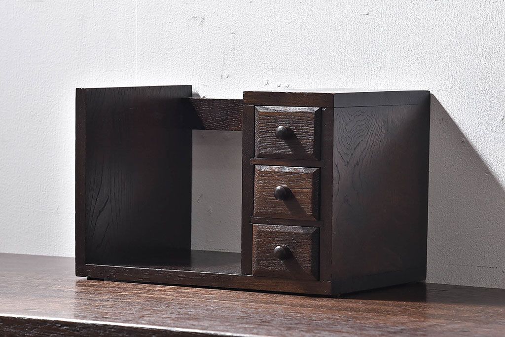 アンティーク雑貨　中古　シックな小引き出し付きの本立て(小物収納)