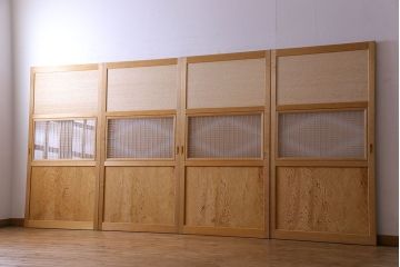 昭和期　美品　杉材の木目が存在感を放つ上質な組子帯戸(ガラス帯戸、引き戸、建具)4枚セット