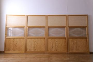 昭和期　美品　杉材の木目が存在感を放つ上質な組子帯戸(ガラス帯戸、引き戸、建具)4枚セット