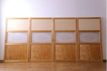 昭和期　美品　杉材の木目が存在感を放つ上質な組子帯戸(ガラス帯戸、引き戸、建具)4枚セット