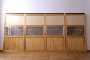 昭和期　美品　杉材の木目が存在感を放つ上質な組子帯戸(ガラス帯戸、引き戸、建具)4枚セット