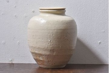 アンティーク雑貨　人間国宝　松井康成　釉薬の質感が印象的な茶壺(共箱)