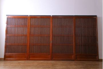 和製アンティーク　裏ガラス入り　艶やかな質感が魅力的なガラス格子戸(引き戸、建具)4枚セット