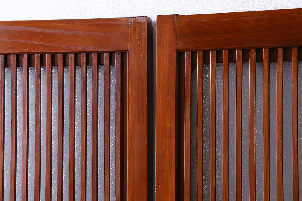 和製アンティーク　裏ガラス入り　艶やかな質感が魅力的なガラス格子戸(引き戸、建具)4枚セット