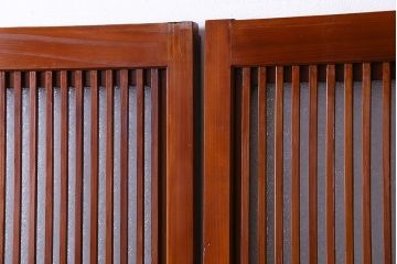 和製アンティーク　裏ガラス入り　艶やかな質感が魅力的なガラス格子戸(引き戸、建具)4枚セット