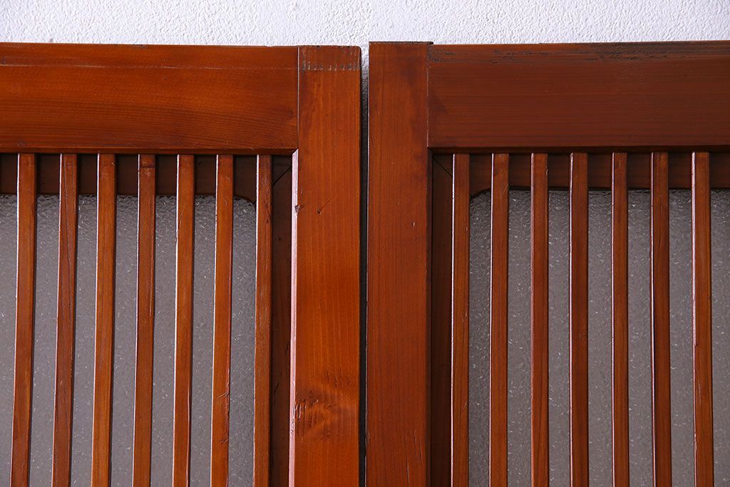 和製アンティーク　裏ガラス入り　艶やかな質感が魅力的なガラス格子戸(引き戸、建具)4枚セット