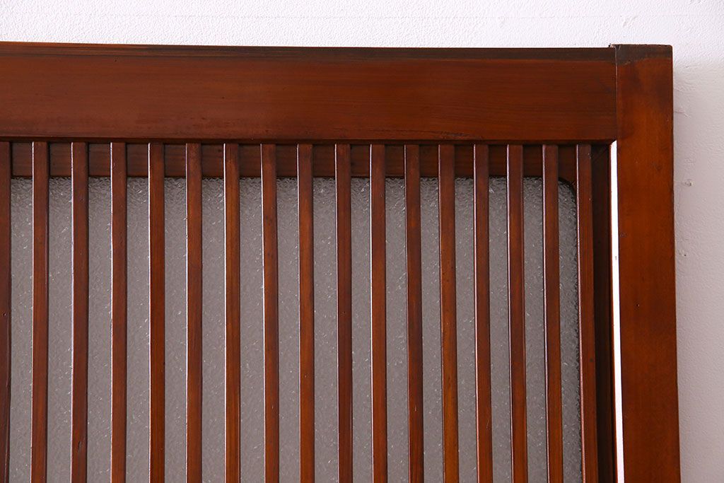 和製アンティーク　裏ガラス入り　艶やかな質感が魅力的なガラス格子戸(引き戸、建具)4枚セット