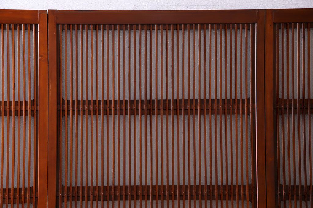 和製アンティーク　裏ガラス入り　艶やかな質感が魅力的なガラス格子戸(引き戸、建具)4枚セット