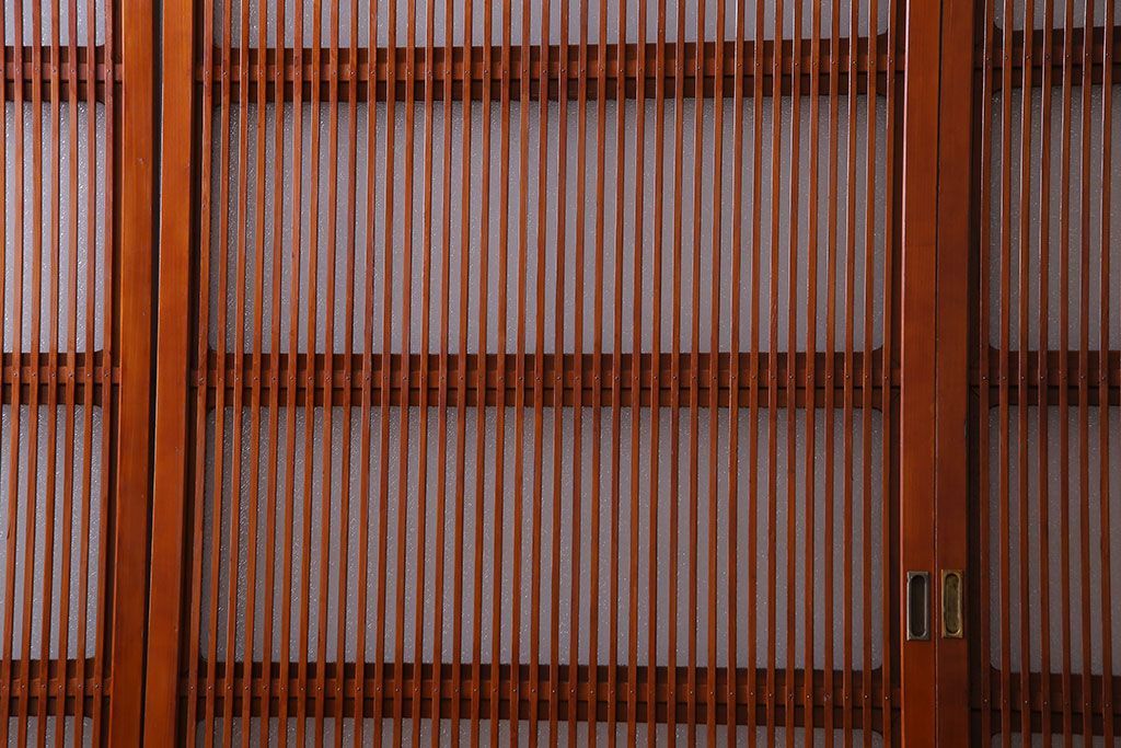 和製アンティーク　裏ガラス入り　艶やかな質感が魅力的なガラス格子戸(引き戸、建具)4枚セット