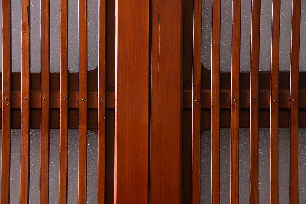 和製アンティーク　裏ガラス入り　艶やかな質感が魅力的なガラス格子戸(引き戸、建具)4枚セット