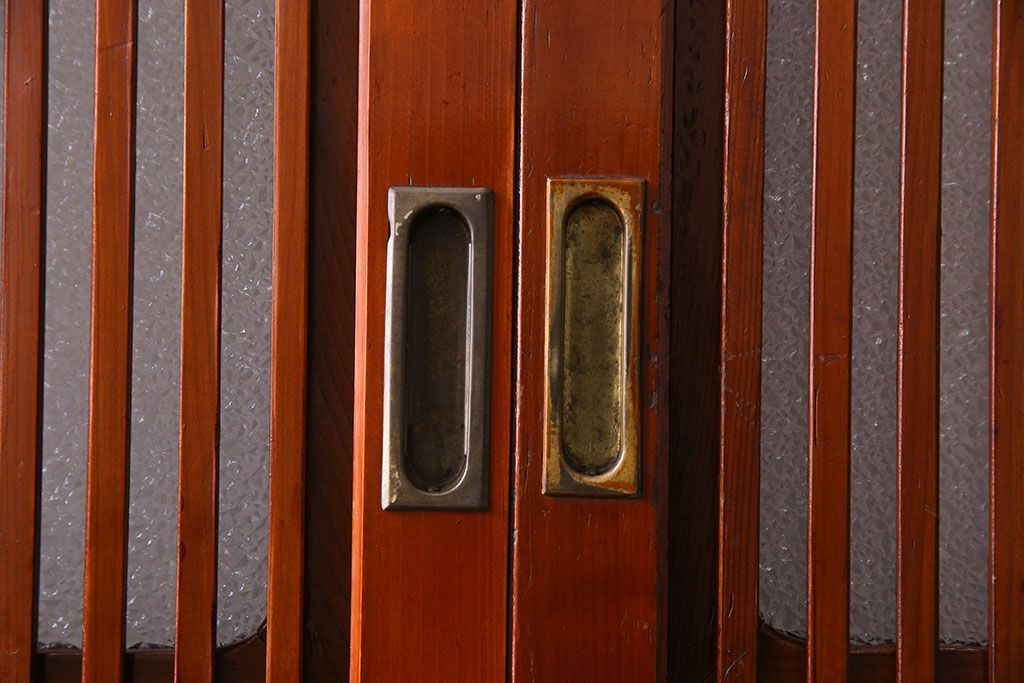 和製アンティーク　裏ガラス入り　艶やかな質感が魅力的なガラス格子戸(引き戸、建具)4枚セット