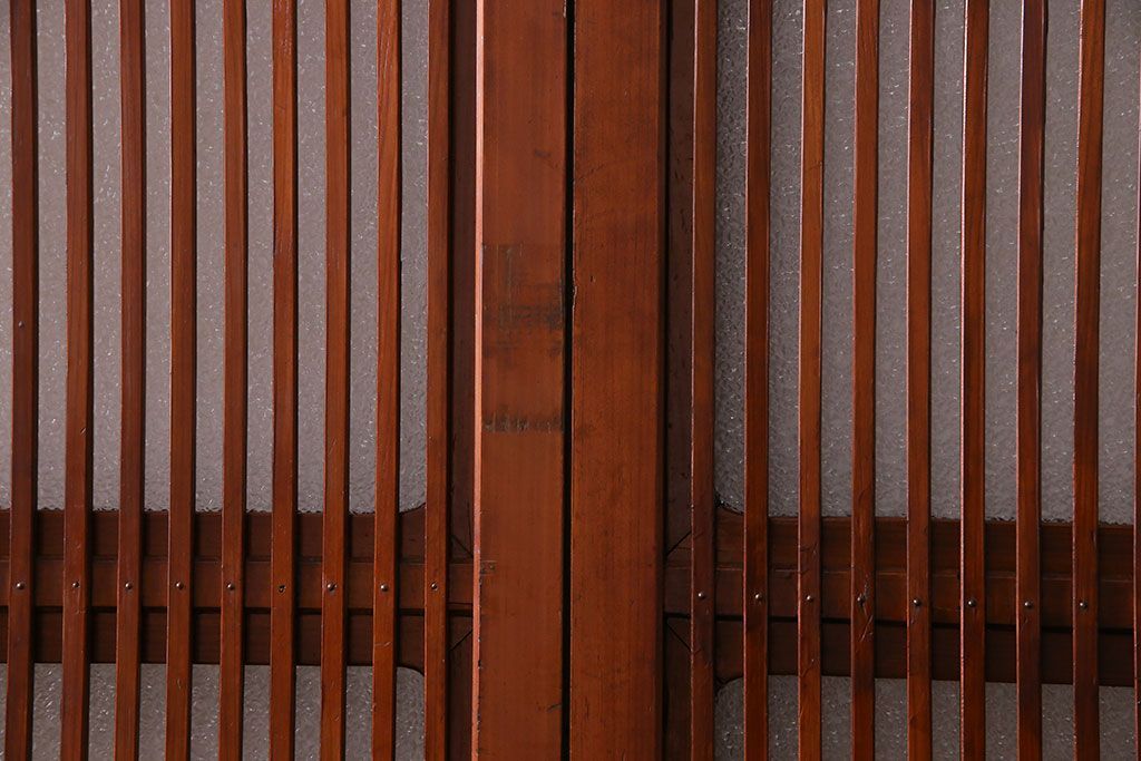 和製アンティーク　裏ガラス入り　艶やかな質感が魅力的なガラス格子戸(引き戸、建具)4枚セット