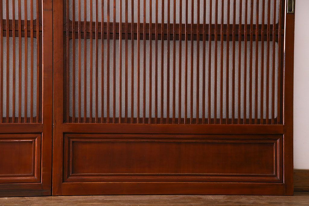 和製アンティーク　裏ガラス入り　艶やかな質感が魅力的なガラス格子戸(引き戸、建具)4枚セット