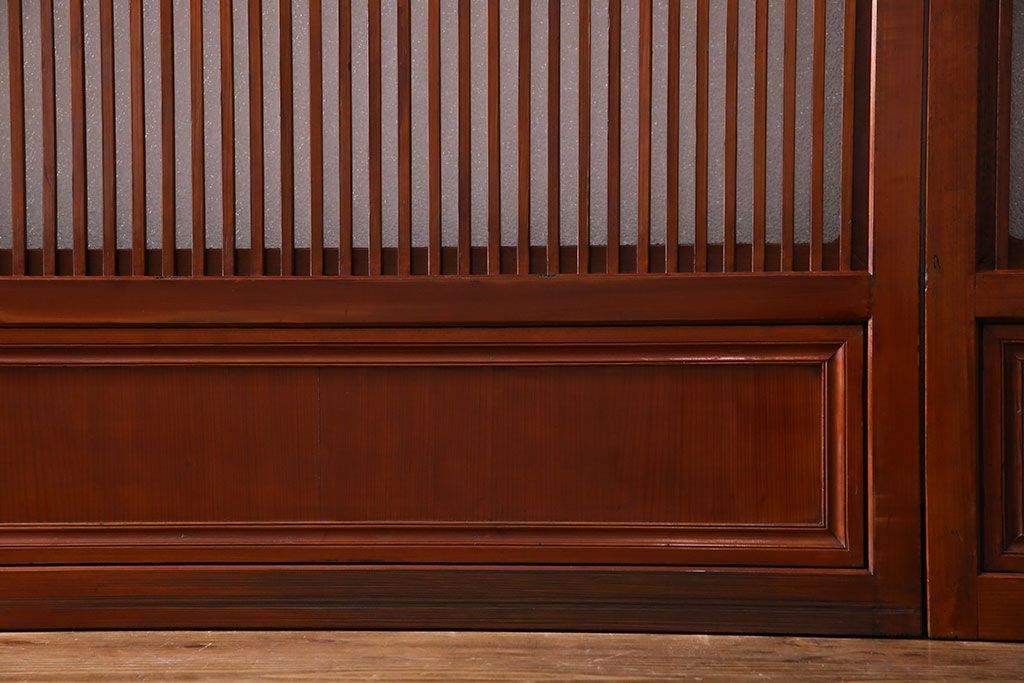 和製アンティーク　裏ガラス入り　艶やかな質感が魅力的なガラス格子戸(引き戸、建具)4枚セット