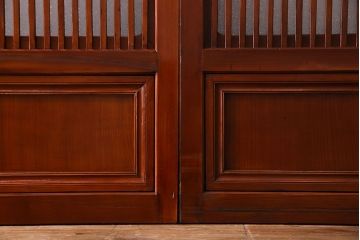 和製アンティーク　裏ガラス入り　艶やかな質感が魅力的なガラス格子戸(引き戸、建具)4枚セット